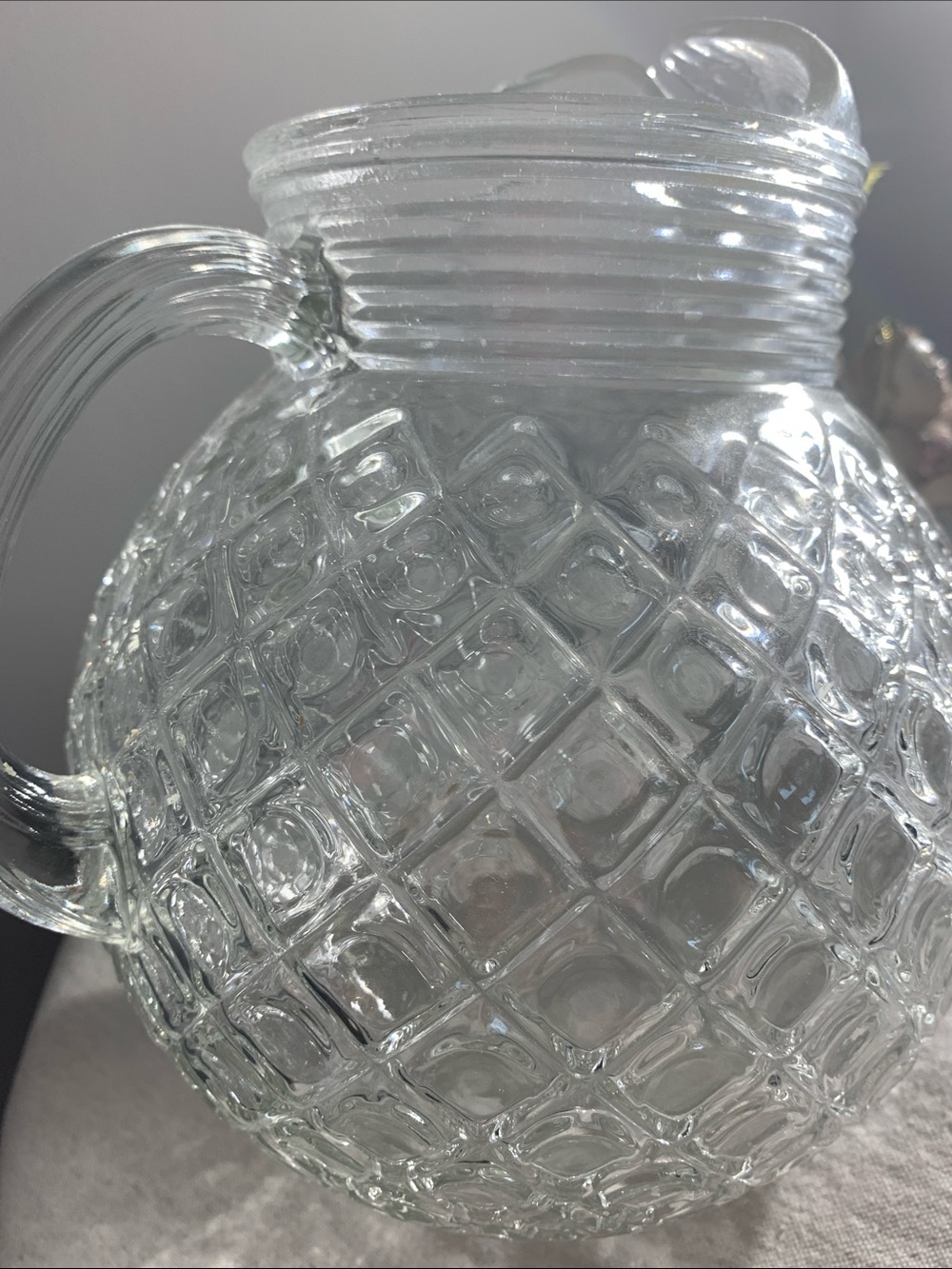 Anchor Hocking Waterford Clear Textured Globe Pitcher CLASSIC VINTAGE RARE